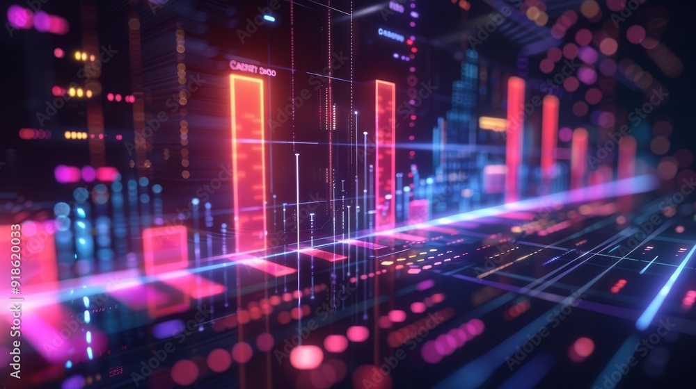 Obraz premium Neon Infographic CuttingEdge Data Analysis in a Digital World