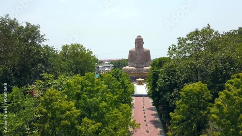  Aerial view of great buddha statue near mahabodhi temple in bodh gaya, bihar state of India