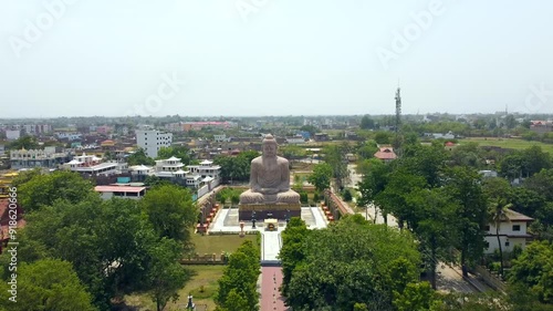  Aerial view of great buddha statue near mahabodhi temple in bodh gaya, bihar state of India