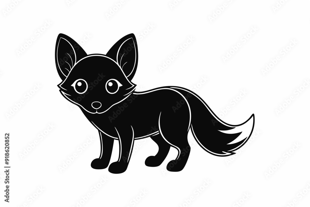 Fototapeta premium Endangered San Joaquin Kit Fox Vector Illustration - Geometric, Kawaii Cartoon Mascot, Silhouette Art