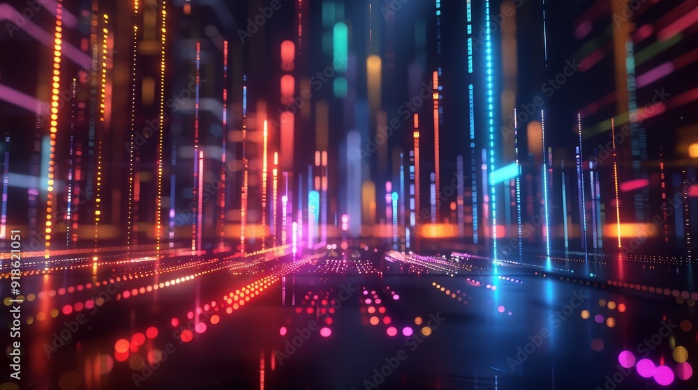 Vibrant 3D Data Chart Futuristic Tech Illuminated in Brilliant Colors on Dark Background Vibrant 3D Data Chart Futuristic Tech Illuminated in Brilliant Colors on Dark Background