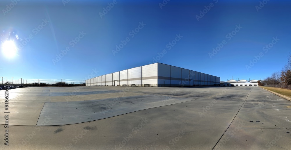 Obraz premium Modern Industrial Warehouse A Stunning Panoramic View of Efficiency and Innovation
