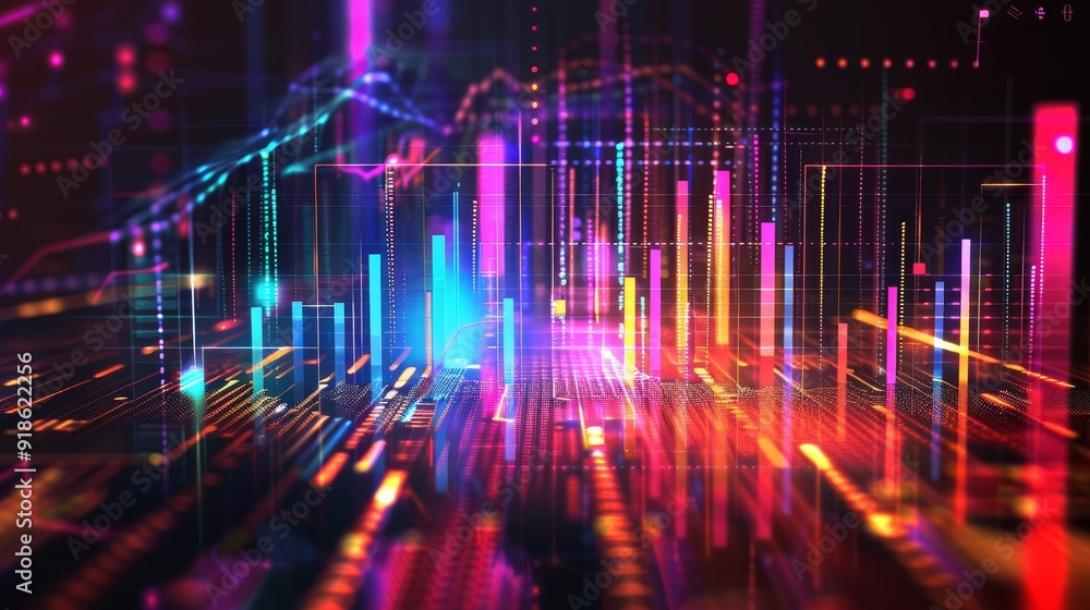 Digital Neon Data Visualization Futuristic Chart with Glowing Bars and Lines on Dark Abstract Background CuttingEdge Technology Concept Digital Neon Data Visualization Futuristic Chart with Glowing Bars and Lines on Dark Abstract Background CuttingEdge Technology Concept
