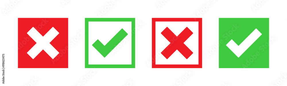 © pixel.99 - tick mark icon button set check box correct right wrong buttons or yes or no checkmark red cross green tick square vector illustration © pixel.99 - tick mark icon button set check box correct right wrong buttons or yes or no checkmark red cross green tick square vector illustration