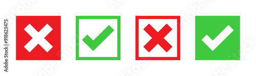 tick mark icon button set check box correct right wrong buttons or yes or no checkmark red cross green tick square vector illustration