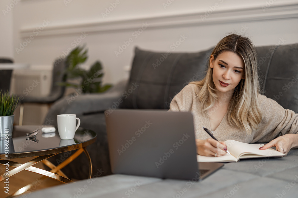Young Woman Working from Home on Laptop Young Woman Working from Home on Laptop