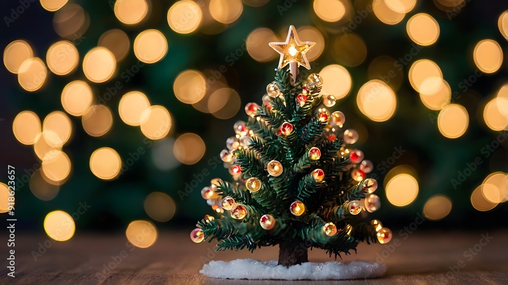 Miniature Christmas tree with beautiful bokeh of Christmas Miniature Christmas tree with beautiful bokeh of Christmas