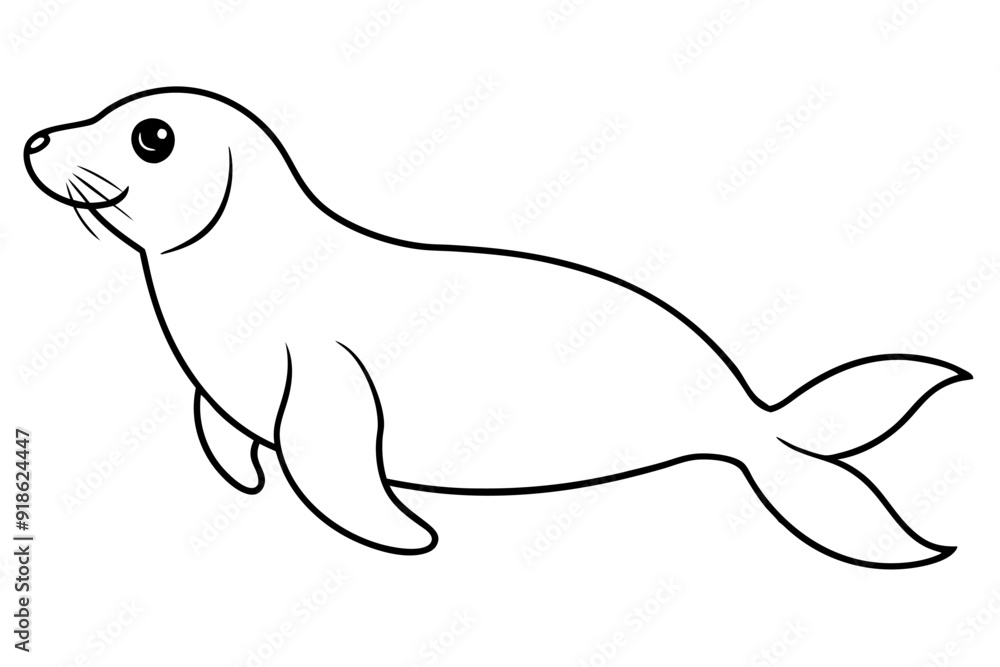 Endangered Species Hawaiian Monk Seal Silhouette - Geometric Kawaii Mascot Logo Vector Illustration