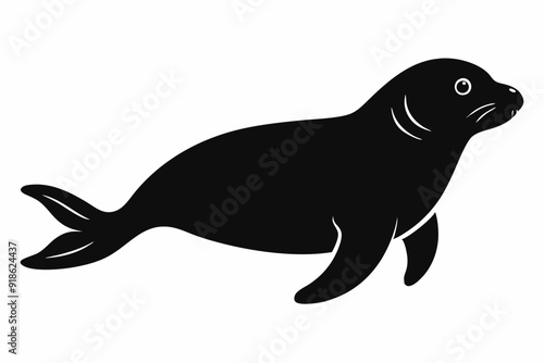 Endangered Species Hawaiian Monk Seal Silhouette - Geometric Kawaii Mascot Logo Vector Illustration