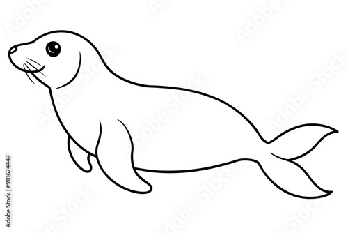 Endangered Species Hawaiian Monk Seal Silhouette - Geometric Kawaii Mascot Logo Vector Illustration
