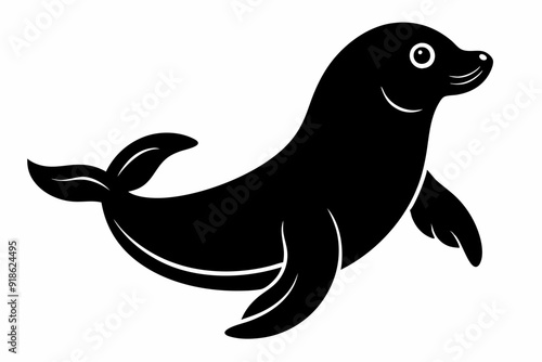 Endangered Species Hawaiian Monk Seal Silhouette - Geometric Kawaii Mascot Logo Vector Illustration