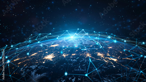 Futuristic Global Communication Network Concept with 3D Earth and Copy Space