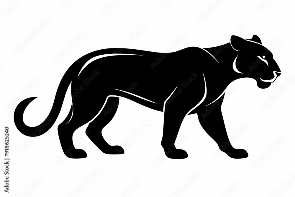 Obraz premium Endangered Florida Panther Black Silhouette Vector Abstract, Geometric, Line Art | Cute Kawaii Cartoon Mascot Logo Clipart