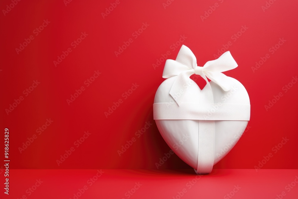 The heart is white. ribbon. red background. postcard. Valentine's Day. background The heart is white. ribbon. red background. postcard. Valentine's Day. background