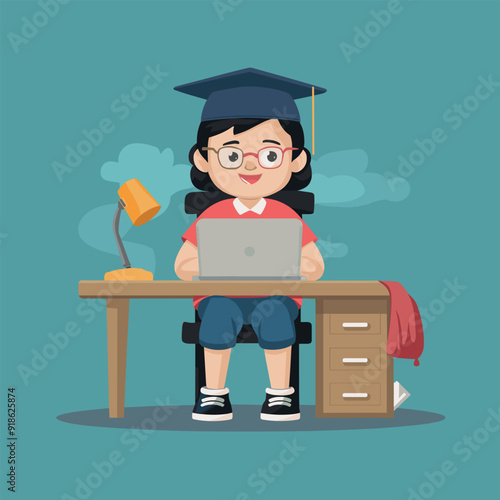 a drawing of a student girl and a backpack