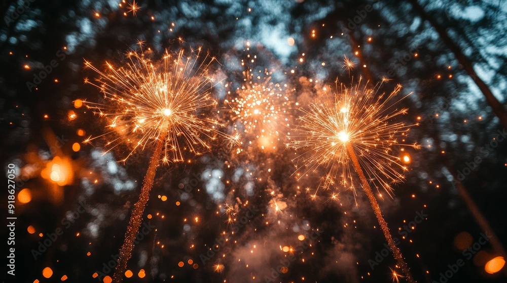 Fototapeta premium Sparkling fireworks celebration in night sky - generative ai