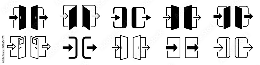 Login and logout icon set. Open and close icon set.