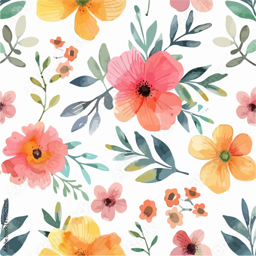 Watercolor floral flowers pattern seamless in flat pattern isolated on a dark background, seamless flower, vector illustrations