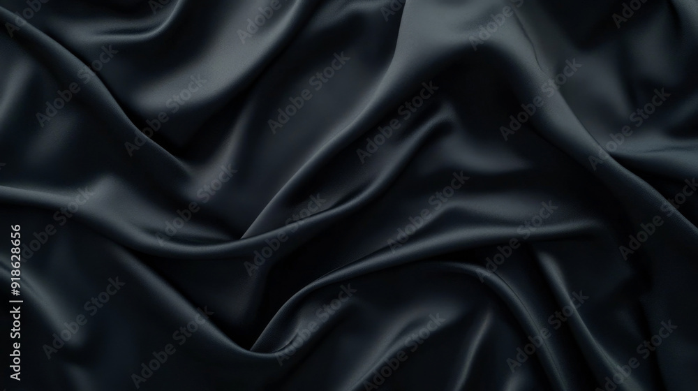 Obraz premium Black satin fabric background with drapery and folds, shown from above