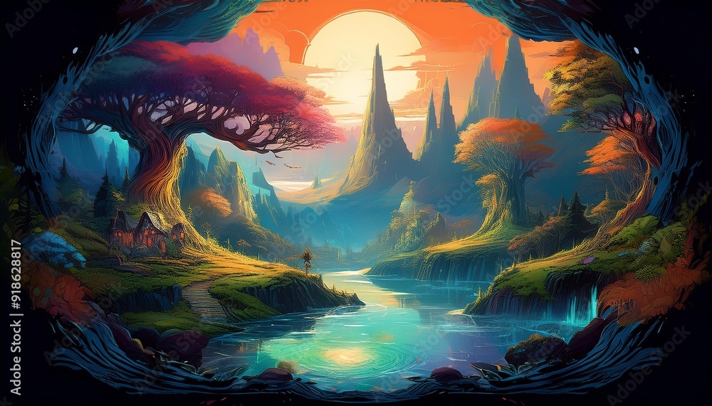 Obraz premium Magical World- Depiction of enchanted forests, mystical kingdoms, and fantasy landscapes, world from fantasy literature and games