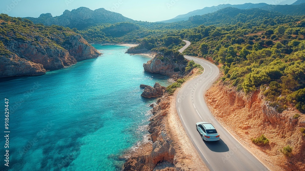 Fototapeta premium Scenic coastal road trip - generative ai