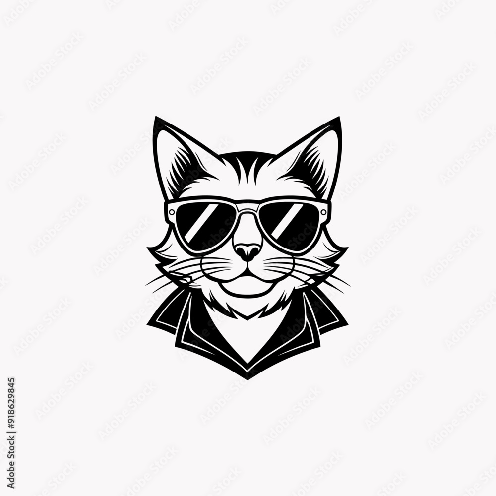 Fototapeta premium Cool Cat in Sunglasses - Vibrant Vector Silhouette Design