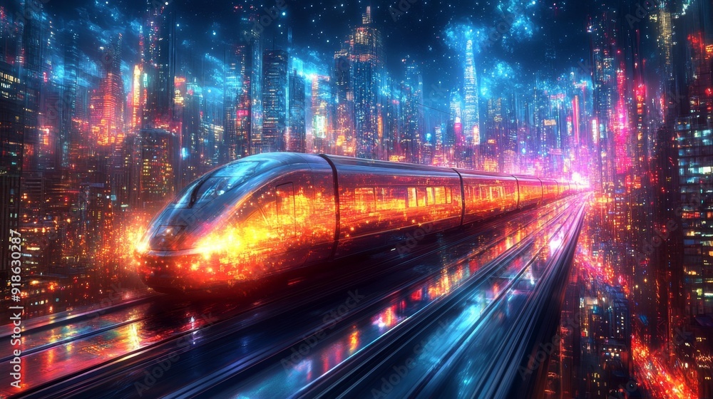 High-speed train in futuristic city - generative ai High-speed train in futuristic city - generative ai