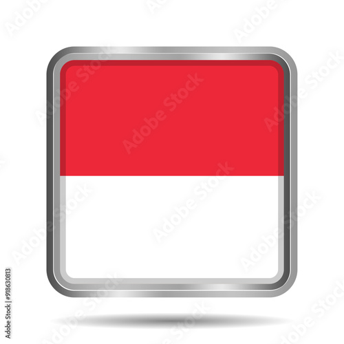 Free Download Indonesian Flag 3D Glossy Vector Illustration, Rectangular or Square Shape, Scalable EPS File. Square Indonesian flag button with elegant silver frame, premium and shiny. - GFXLoad