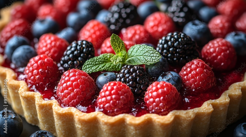 Close-up berry tart - generative ai Close-up berry tart - generative ai