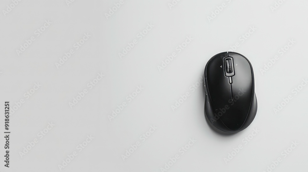 A black wireless computer mouse sits on a white surface, its sleek design and minimalist aesthetic evident. A black wireless computer mouse sits on a white surface, its sleek design and minimalist aesthetic evident.