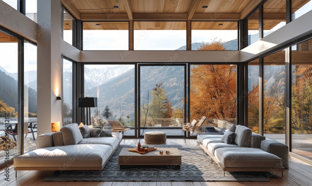 Contemporary mountain home with large windows. Contemporary mountain home with large windows.