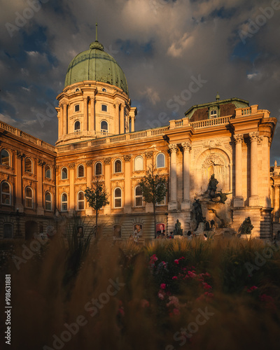 Famous Royal Palace of Buda, Hungary in sunset photo