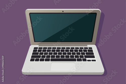 Half open laptop mockup, vertical design for advertisement, Open laptop showing a blank pale blue screen