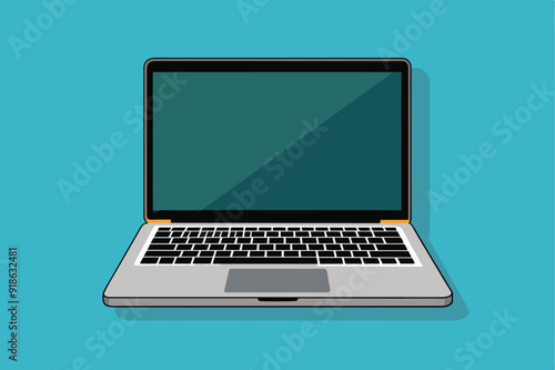 Open laptop mockup, vertical design for advertisement, Open laptop showing a blank pale blue screen