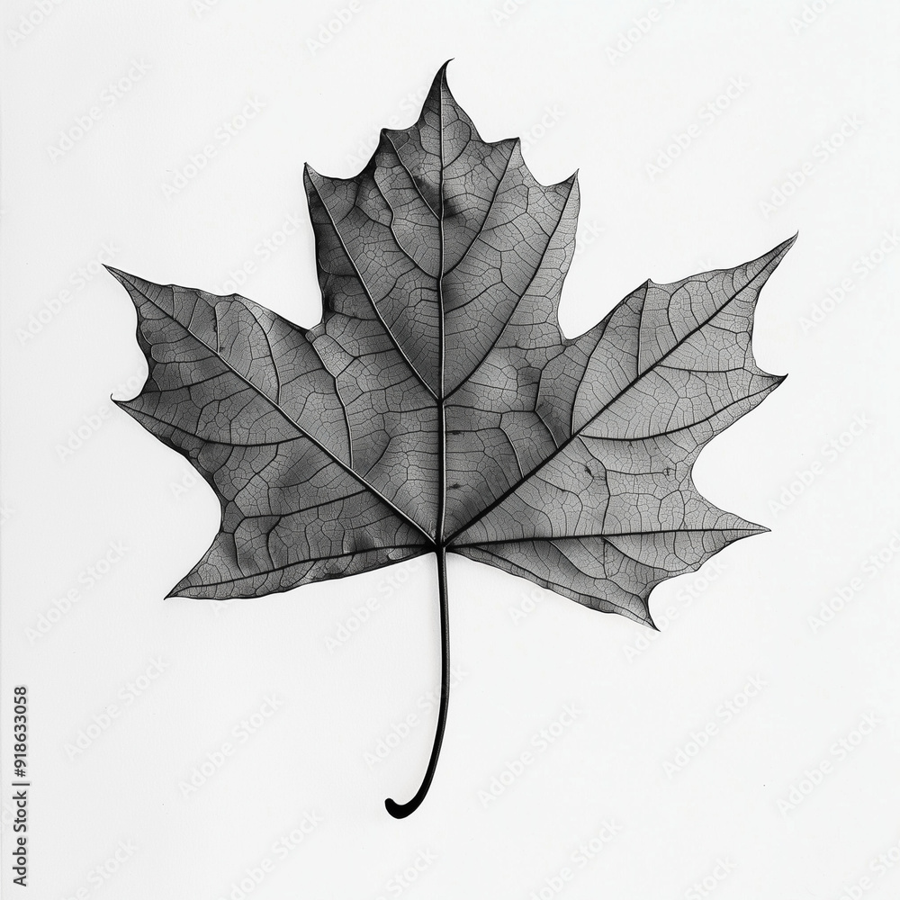 Naklejka premium Autumn maple leaf isolated on white background. Minimal concept of fall. Black and white
