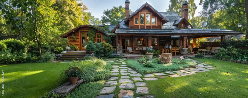 Obraz premium Cottage with a charming yard.