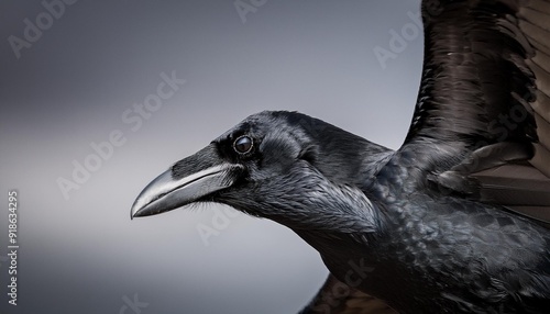 close up of a raven flying