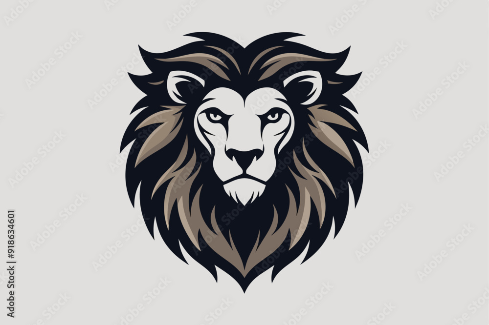 Obraz premium A stylized lion head logo in vector format, emphasizing strength and elegance through its intricate design.