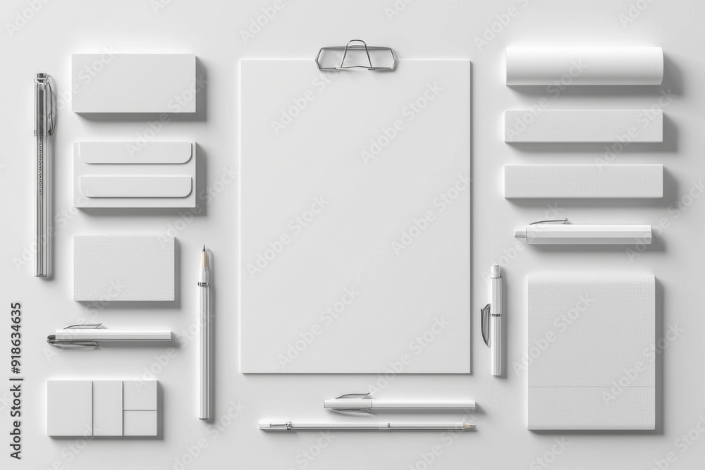Realistic blank stationery set mockup isolated created with generative ai