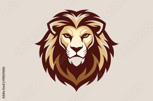 A bold lion head logo design, rendered as a vector illustration, symbolizing power and nobility in a modern style.