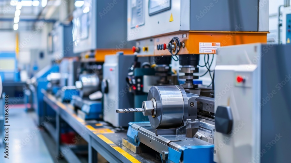 A high-tech machine shop with CNC machines and digital interfaces, representing precision in modern manufacturing. A high-tech machine shop with CNC machines and digital interfaces, representing precision in modern manufacturing.