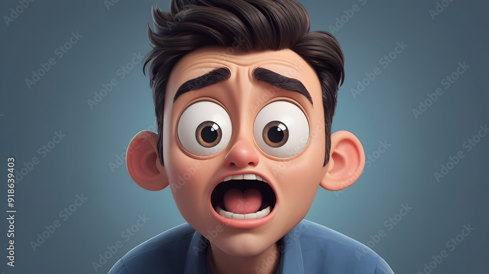 Obraz premium Boy 3D character with a surprised expression ,standing against a blue backdrop