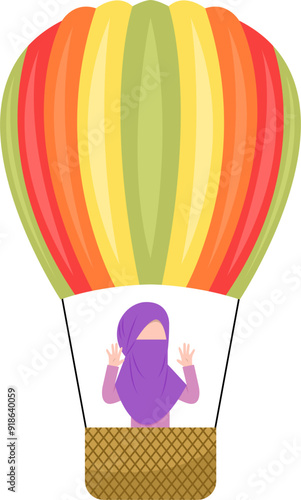 Niqab Girl Riding Hot Air Balloon