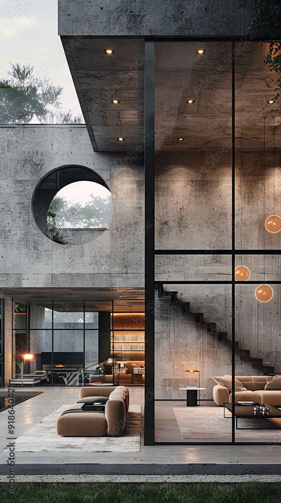 Minimalist urban villa with large, open spaces. Minimalist urban villa with large, open spaces.