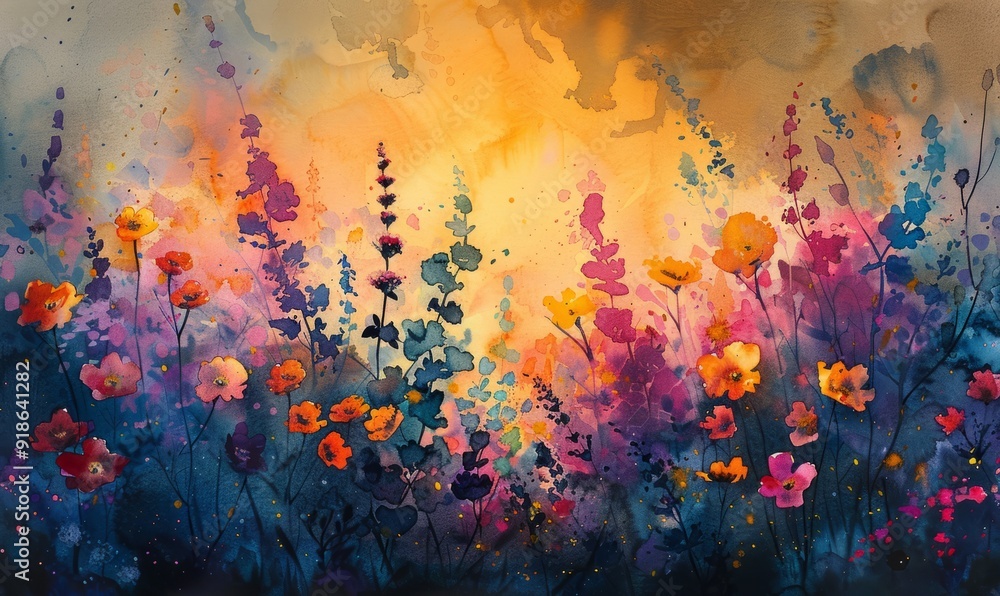 Watercolor abstract night garden on white. Watercolor abstract night garden on white.