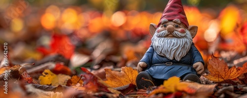 Autumn leaves on a garden gnome