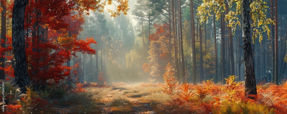 Forest glade with vibrant autumn foliage Forest glade with vibrant autumn foliage