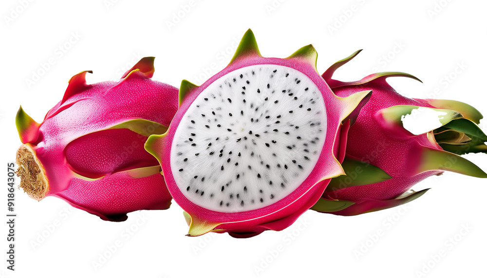 Closeup PNG dragon fruit on white background Closeup PNG dragon fruit on white background