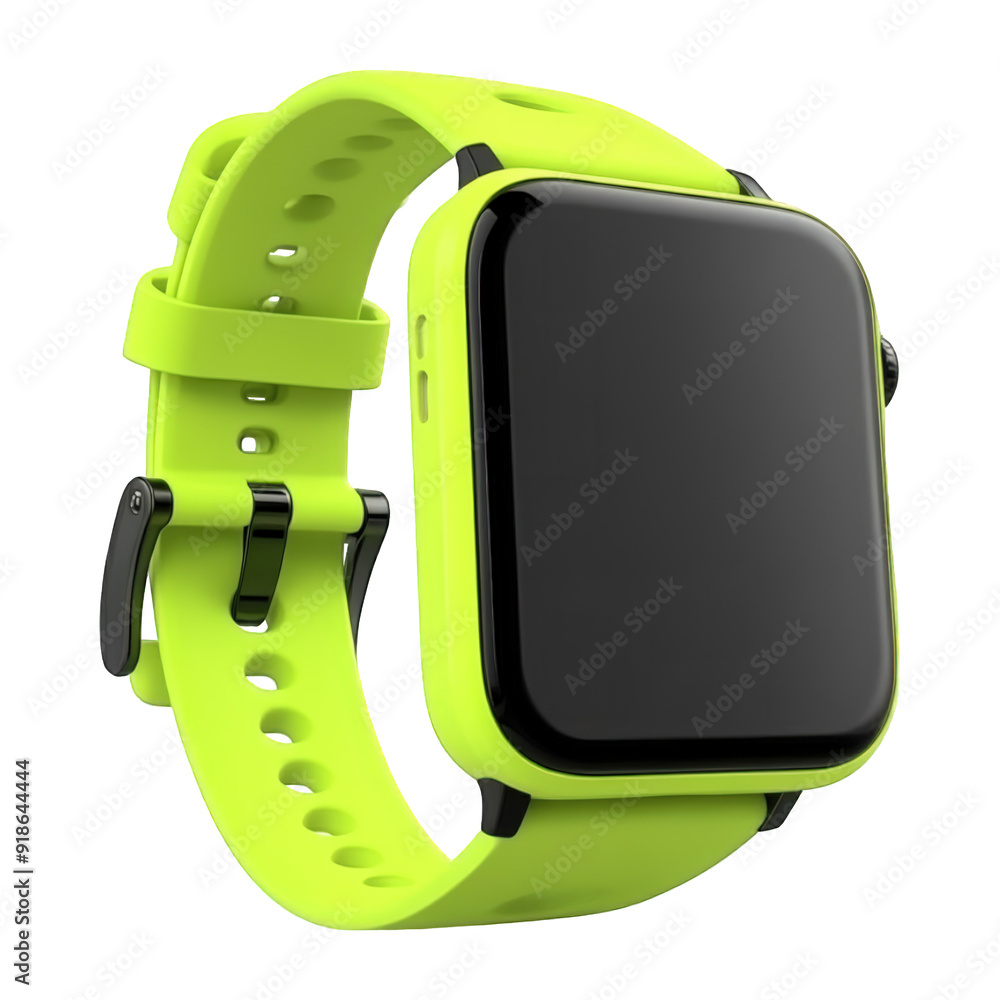 Naklejka premium Lime Green Smartwatch On Transparent Png Background For Wearable Fitness Technology . Generative ai