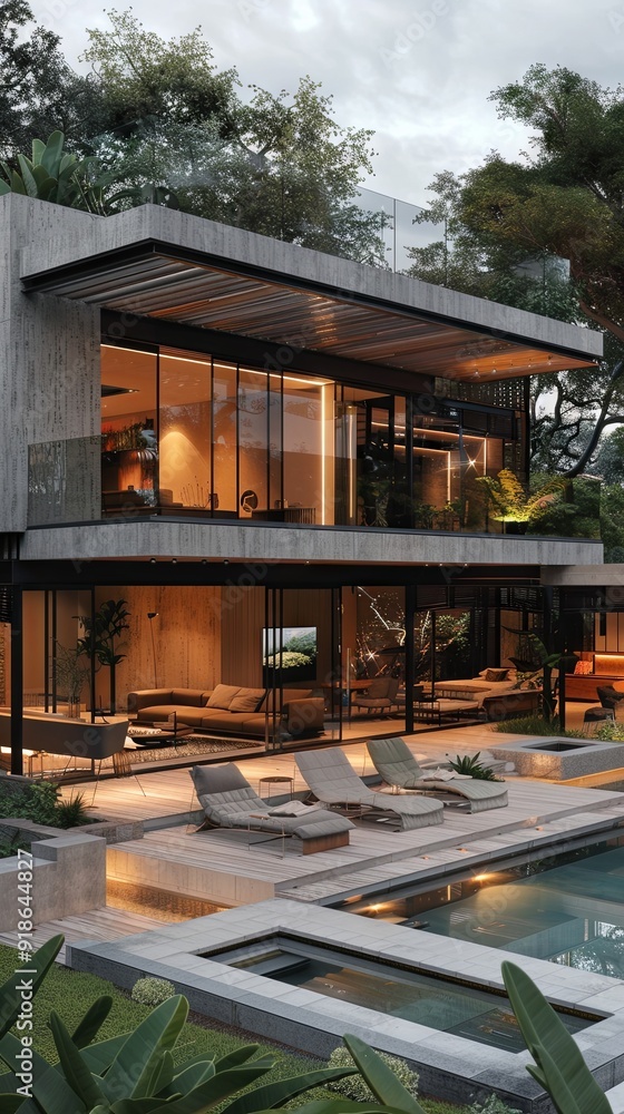 Minimalist urban villa with large, open spaces. Minimalist urban villa with large, open spaces.